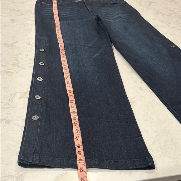 Peace Love World Regular Wide Leg Jeans with Side Buttons Womens Dark Blue Jeans - Picture 11 of 16